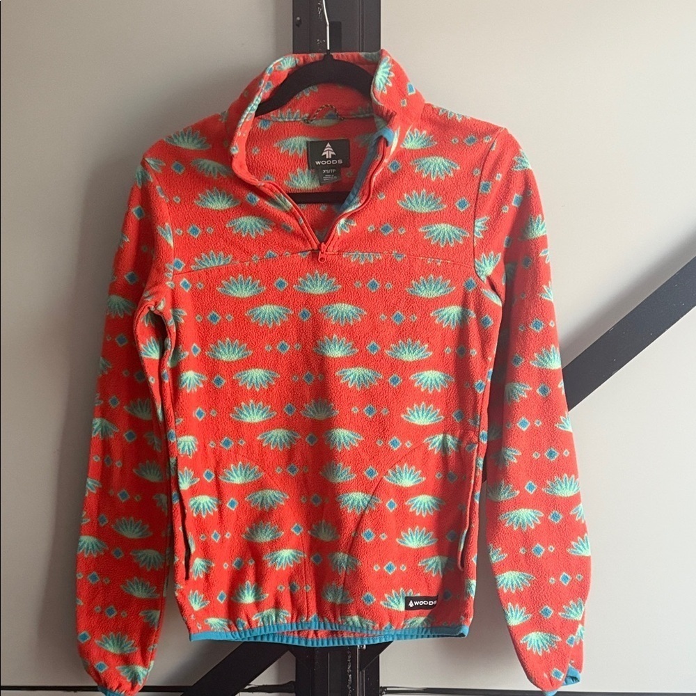 Woods | Orange Green Blue Patterned Fleecy Sweater - XS